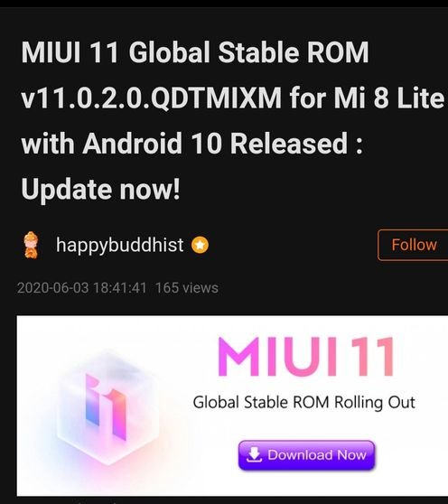 New Xiaomi Mi 8 Lite stable update Download details