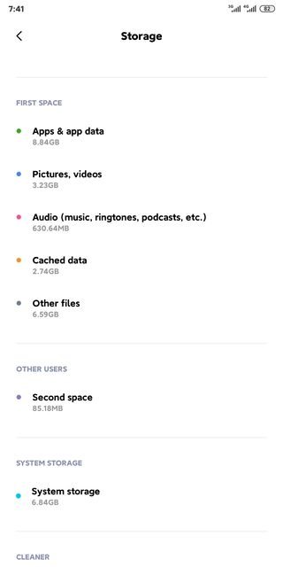 Other files under storage space