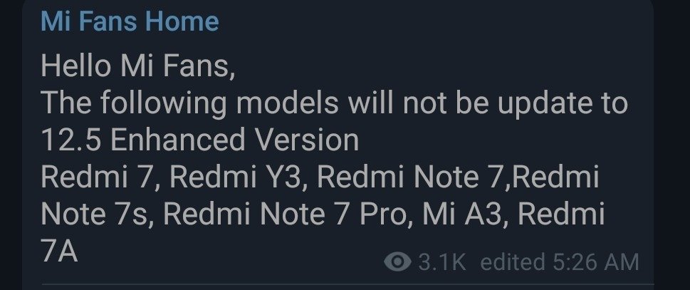 Xiaomi phones that will not receive Enhanced Edition of MIUI 12.5