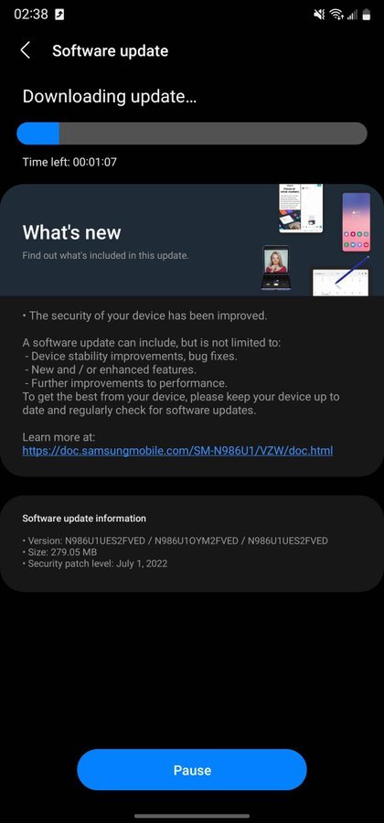 Galaxy Note 20 July 2022 security patch