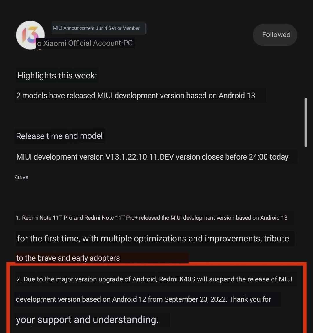 Android 13-based MIUI 13 for Redmi K40S / POCO F4 to arrive soon Android 13-based MIUI 13 for Redmi K40S POCO F4