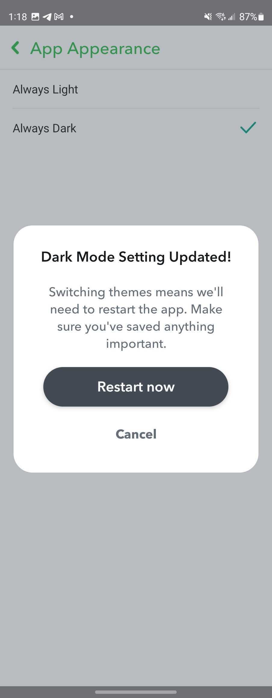Dark mode on Android is now free on Snapchat